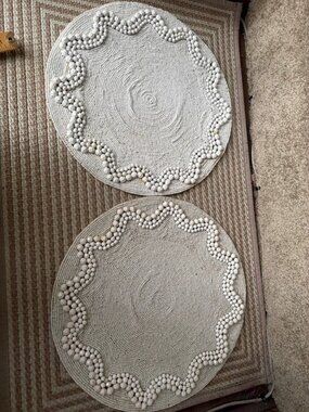 Pier 1 Imports Set of 2 White Beaded 15 Inch Round Placemats Tabletop Decor
